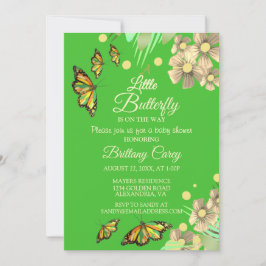 En liten fjäril är på väg mot Blommigten Baby Show Inbjudningar