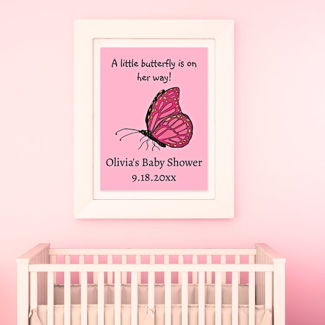 En liten fjäril är på väg till babyduschens rosa poster (Skapare uppladdad)