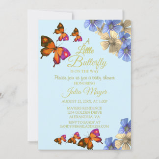 En liten fjäril är på väg till Blommigten Baby Inbjudningar