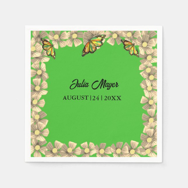 En liten fjäril är på väg till Blommigten Baby Pappersservett (Framsidan)