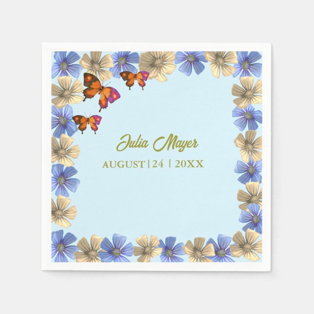 En liten fjäril är på väg till Blommigten Baby Pappersservett (Framsidan)