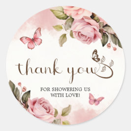 En liten fjäril Baby Shower-Tack Runt Klistermärke