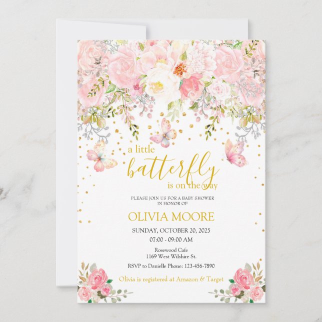 En liten fjäril-babydusch-inbjudan inbjudningar (Framsida)