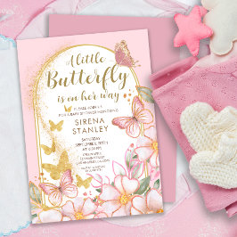 En liten fjäril | Barnskor för Rosa i Guld Glitter Inbjudningar