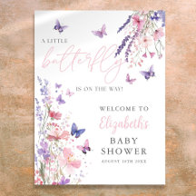 En liten fjäril Blommig Bebis Shower Välkomstskylt