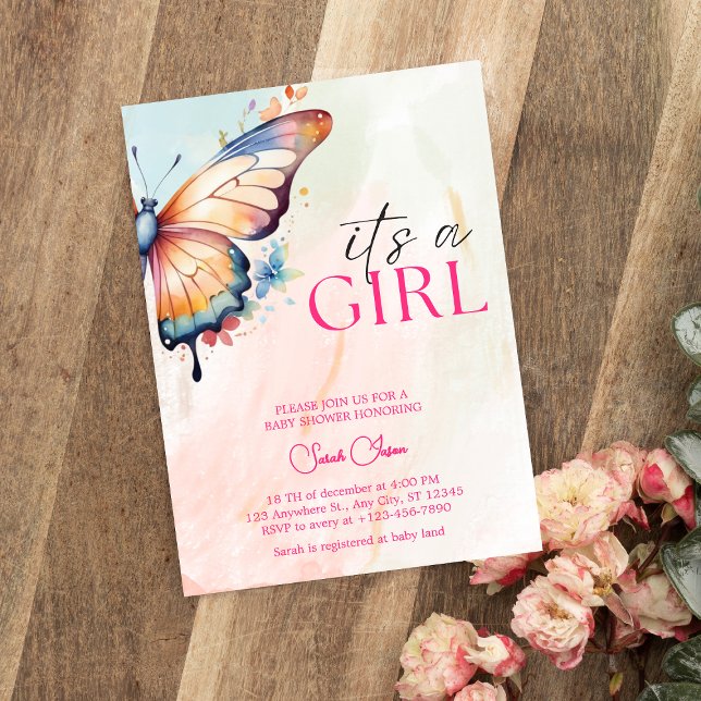 En liten fjäril Blommig fantastisk Baby Shower Inbjudningar (Skapare uppladdad)