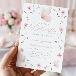 En liten fjäril Blommig trädgård Baby Shower Inbjudningar