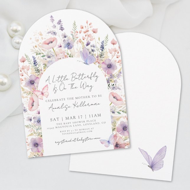 En liten fjäril Blommig Vildblomma Bebisshower Inbjudningar (A Little Butterfly Floral Wildflower Baby Shower Invitation)