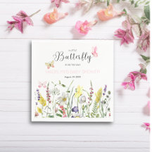 En liten fjäril-Blommigt, babyskor Pappersservett