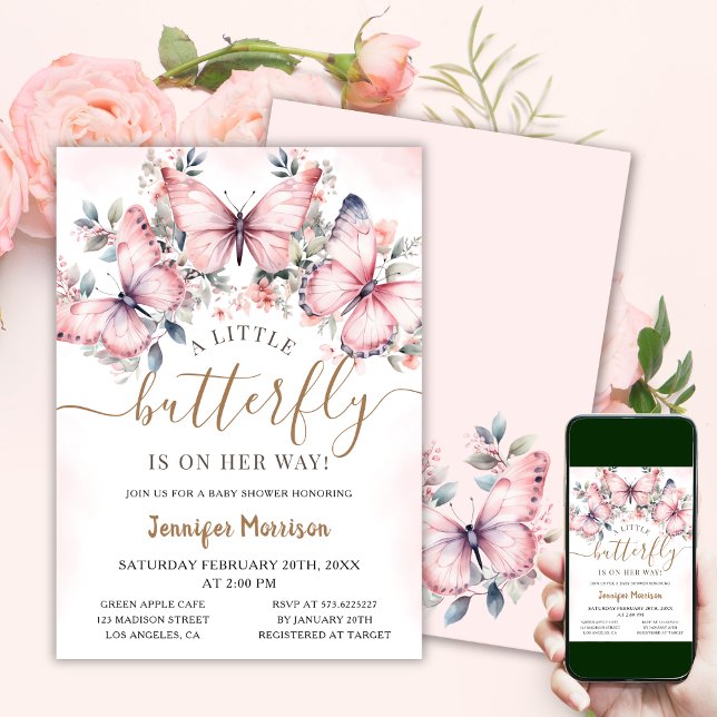 En liten fjäril | Blommigt Butterfly Baby Shower Inbjudningar (Skapare uppladdad)