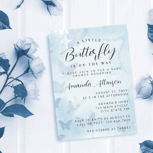 En liten fjäril Blue Baby Shower Inbjudningar