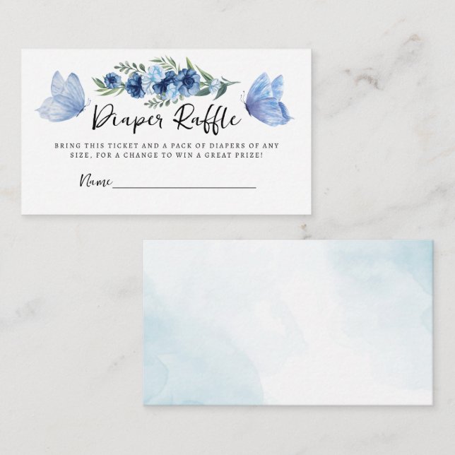 En liten fjäril Blue Blommigt Diaper Raffle Tilläggskort (Fram/baksida)