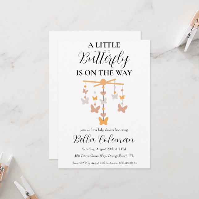 En liten fjäril-duschinbjudan inbjudningar (Fram/Back In Situ)