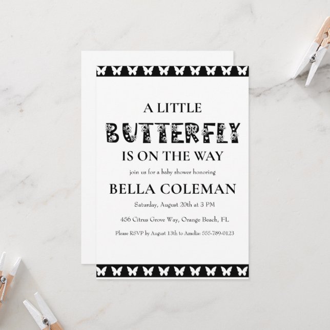 En liten fjäril-duschinbjudan inbjudningar (Fram/Back In Situ)