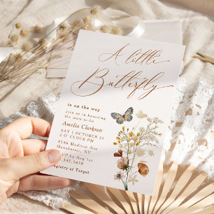 En liten fjäril-Elegant Wildblomme Baby Shower Inbjudningar