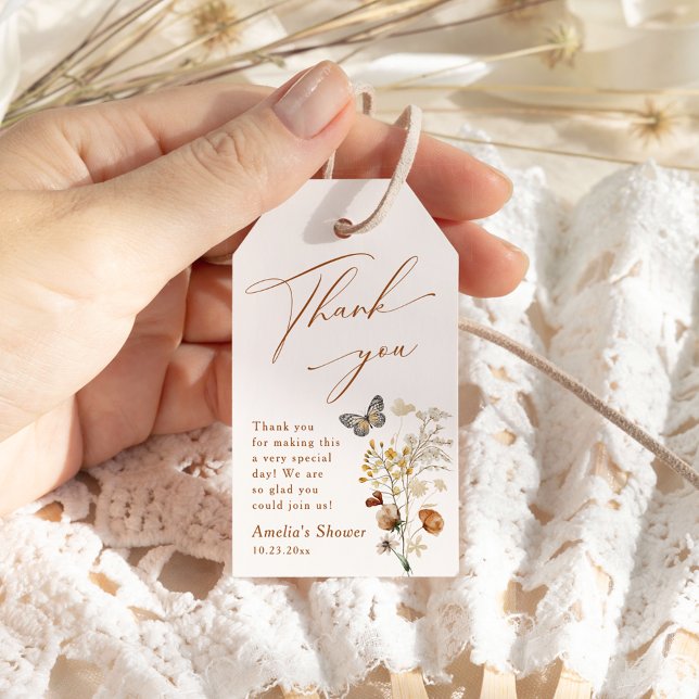 En liten fjäril-Elegant Wildblomme Baby Shower Presentetikett (Skapare uppladdad)