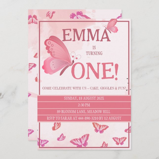 En liten fjäril fyller ett inbjudan (Fram/baksida)