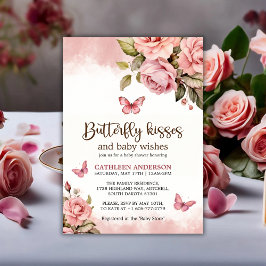 En liten fjäril Kisses Blommigt Baby Shower Inbjudningar