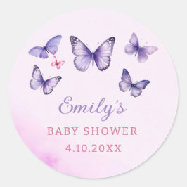 En liten fjäril lila Baby Shower Runt Klistermärke