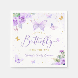 En liten fjäril Lila Guld Blommigt Baby Shower Pappersservett