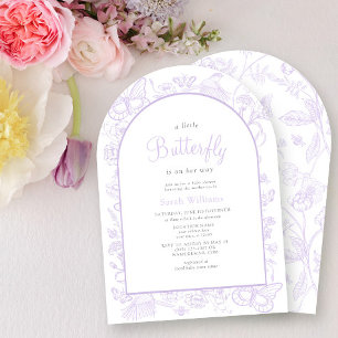 En liten fjäril Lilac Girl Vintage Baby Shower Inbjudningar