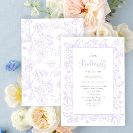 En liten fjäril Lilac Girl Vintage Baby Shower Inbjudningar