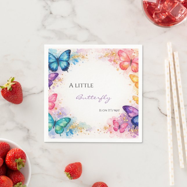 En liten fjäril på väg Glitter babyfest Pappersservett (Insitu)