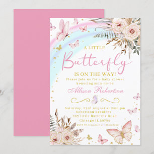 En liten fjäril på Way Blommigt Baby Shower Inbjudningar