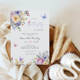 En liten fjäril Pastel Blommigts Baby Shower Inbjudningar