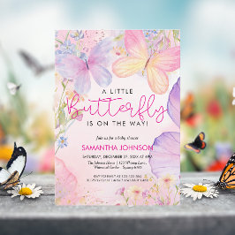 En liten fjäril Rosa Blommigt Garden Baby Shower Inbjudningar