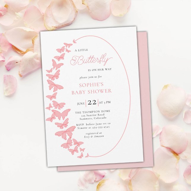 En liten fjäril Rosa Boho Chic Girl Baby Shower Inbjudningar (little butterfly baby girl shower invitation boho chic romantic coral pink whimsical elegant classy )