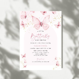 En liten fjäril rosa guld baby shower inbjudningar