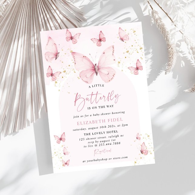En liten fjäril Rosa Guld Baby Shower Inbjudningar (Skapare uppladdad)