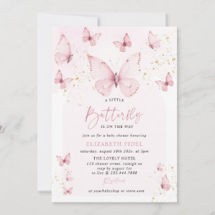 En liten fjäril rosa guld baby shower inbjudningar