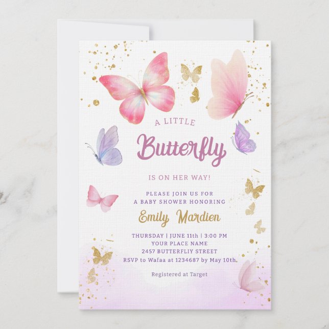 En liten fjäril söt Boho rosa Girl Baby Shower Inbjudningar (Framsida)