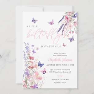 En liten fjäril Vilda blommor Blommig baby shower Inbjudningar
