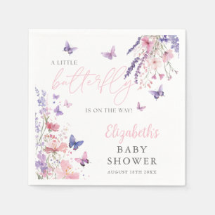 En liten fjäril Vilda blommor Blommig baby shower Pappersservett