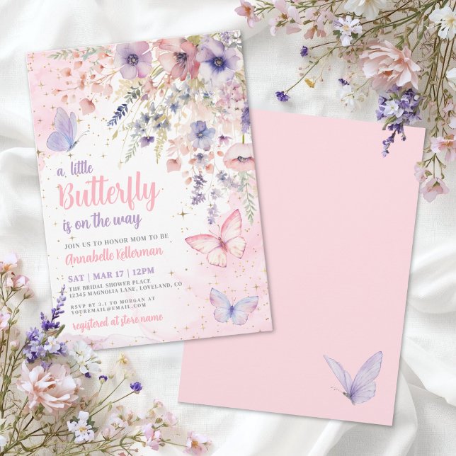 En liten fjäril Vildblomma Baby Shower Inbjudningar (A Little Butterfly Wildflower Baby Shower Invitation)