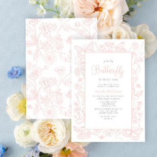 En liten fjäril Vintage Rosa Girl Baby Shower Inbjudningar