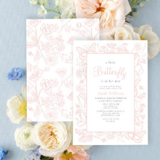 En liten fjäril Vintage Rosa Girl Baby Shower Inbjudningar