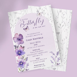 En liten fjärilsbabyshower lila vildblomma inbjudningar