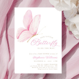 En liten fjärilshuggare för Rosa Baby Shower Inbjudningar