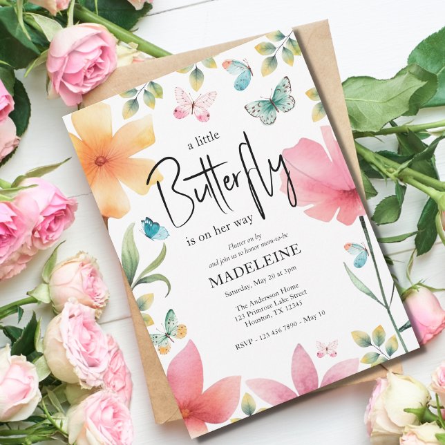 En liten fjärilshuggare med visemisk Blommigt baby Inbjudningar (Skapare uppladdad)