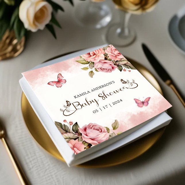 En liten fjärilshusare pappersservett (A Little Butterfly Baby Shower Napkins)