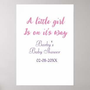 En liten flicka är på väg baby shower rosa namn poster