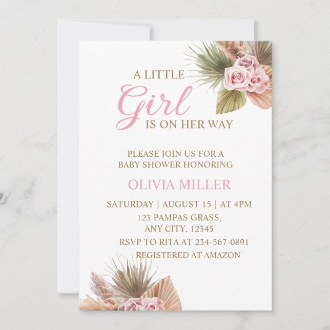 En liten flicka är på väg Boho Baby Shower Inbjudningar (Framsida)