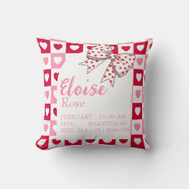 En liten flicka Baby Keepsaké Birth Stats Bow Kudde