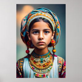En liten flicka från Afghanistan med smycken Poster