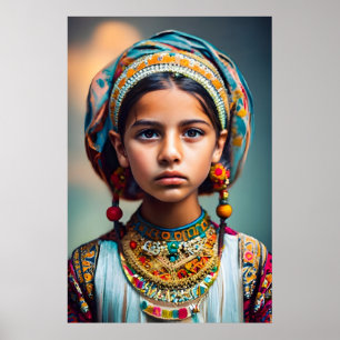 En liten flicka från Afghanistan med smycken Poster