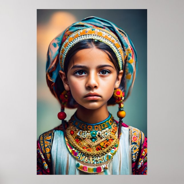 En liten flicka från Afghanistan med smycken Poster (Framsidan)